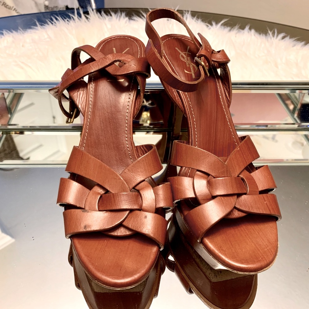 YSL Tribute Leather Platform Sandals